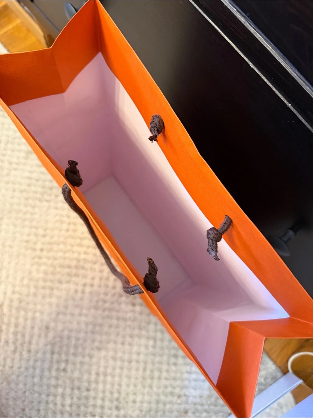 Hermes Orange Branded Paper Shopping Bag with Rope Handles